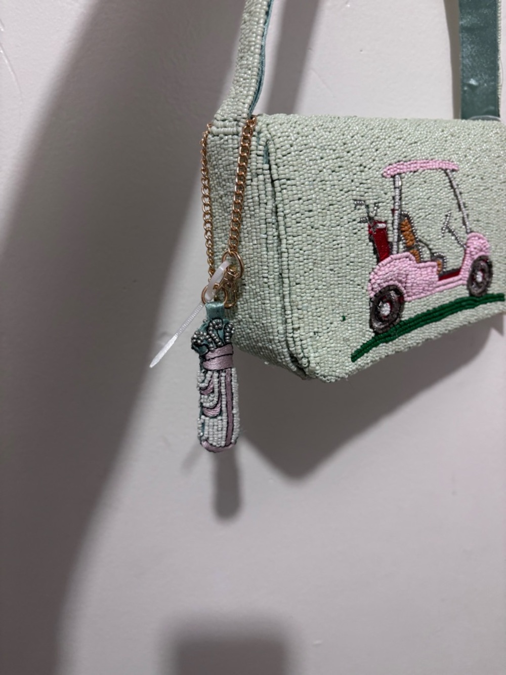 Beaded Pink Golf Cart Shoulder Bag - Picture 2 of 5